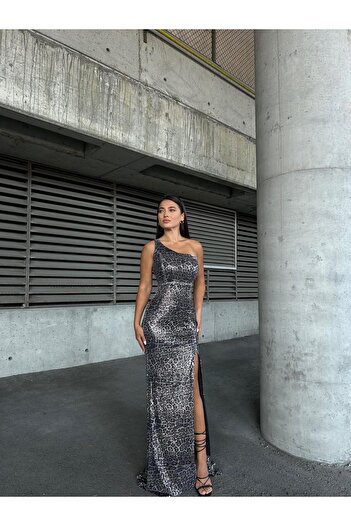 SELİN MODA EVİ Ψηφιακή εκτύπωση Παγιέτες Φόρεμα Smoked Leopard 583297