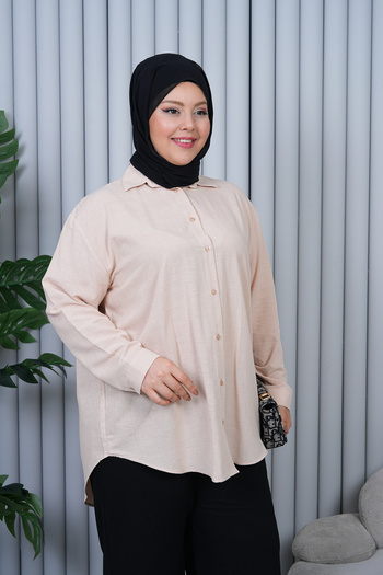Patika Women's Hijab Loose Cut Linen Shirt - Beige
