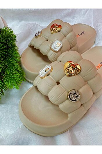 Akınal Bella Akinal Bella E288 Color Beige Orthopedic Tight Model Daily Stone Slippers for Women