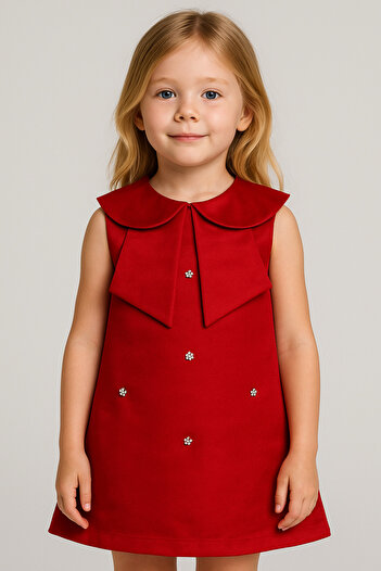 melek golden Pearl Embroidered Girl's Dress – for Special Occasions with Elegant Collar Design