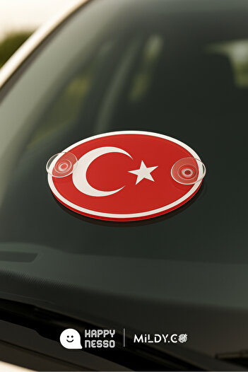 Happynesso Pleksi Türk Bayrağı Sticker - Çift Vantuzlu, 8.5x14 Cm, 1 Adet | Araba Camı Için Uygun