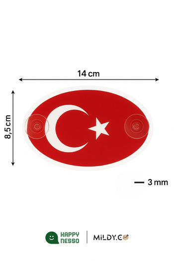 Happynesso Pleksi Türk Bayrağı Sticker - Çift Vantuzlu, 8.5x14 Cm, 1 Adet | Araba Camı Için Uygun