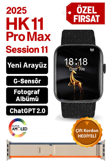 TECHNOMEN HK 11 ProMax Akıllı Saat Çift Kordonlu 2025 Model Nabız Uyku Spor Takibi Şarjı Uzun Yapay Zeka