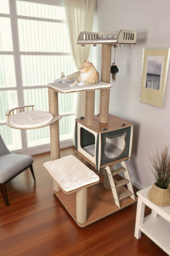 Patihomes Pati Homes Xl Storey Cat Playhouse Pavilion Gray