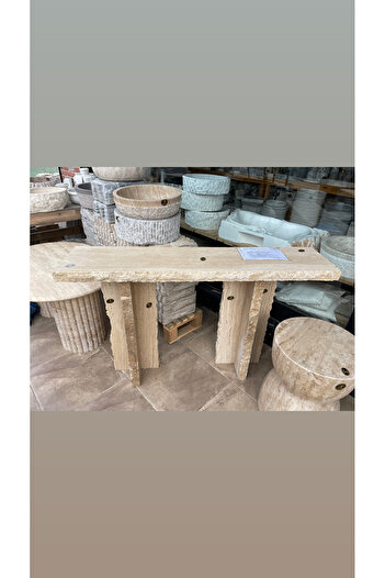 Polen Stone Traverten Doğal Taş Dekoratif Patlatma Kenarlı Dresuar 127x30x80