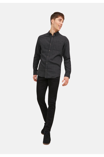 Jack & Jones Hemd BAND MELANGE Comfort Fit Langarmhemd mit Stehkragen und Brusttasche