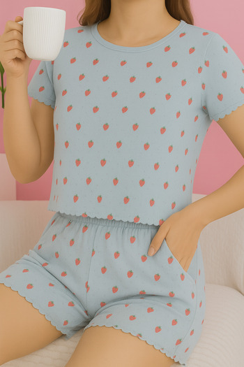 ELİTOL Jacquard Viscose Short Sleeve Shorts Set