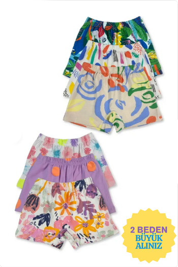 MK Mukko Kids Set de 6 boxer din bumbac pentru fete, lenjerie colorată și cu modele