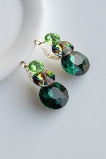 Leo'Stone Special Series 3-Piece Oval Zircon Stone Multicolored Clip-On Evening Dress Women's Steel Earrings