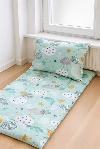 Babynia Cotton Park Crib Opening Cushion and Baby / Child Pillow Green Crescent and Star