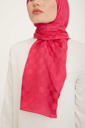 Armine Trend Jacquard Pink Checkerboard Pattern Diamond Shawl 2-52