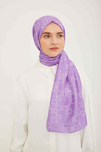 Armine Trend Purple Geometric Pattern Pure Lina Shawl 15-22027