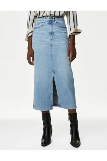 Marks & Spencer Yırtmaç Detaylı Midi Denim Etek