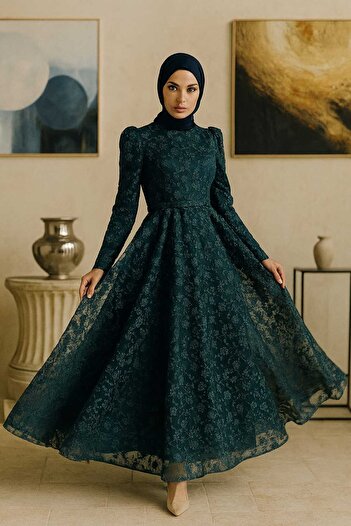 Neva Style Lacy Navy Blue Hijab Evening Dress 2238L