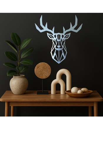 Numa Concept Deer Head Mdf with Mirror Silver Plexi Laser Cutting 40X40 cm
