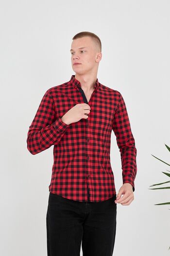jack carisma Black-Red Slim Fit Checkered-Plaid Men's Cotton Shirt