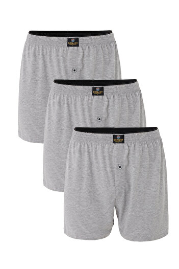 don joy Men's 3-Piece Cotton Combed Cotton Buttoned Gray Boxer with Elastic Waist
