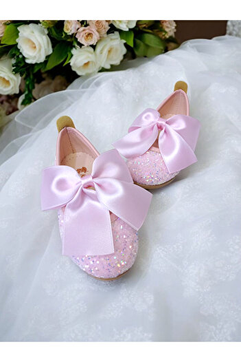 PATİK BEBE Girl's Pink Color Silvery Bow Orthopedic Stylish Ballet