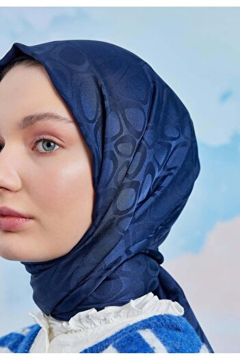 Emproyal Gece Mavisi Taş Desen Jakar Şal
