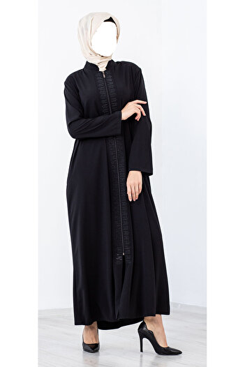 HESNA Large Size Zippered Stylish Suna Black Ferace