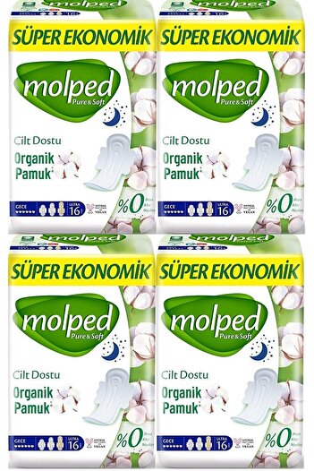Molped Pure & Soft Night Super Economical Pad 16 Pieces X 4 Pieces