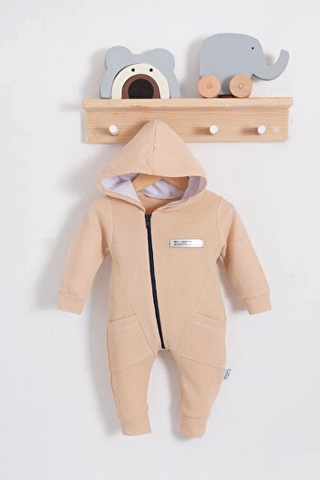 candar 3-18 Months Baby Boy Rompers - Cream with Side Pockets and Zipper