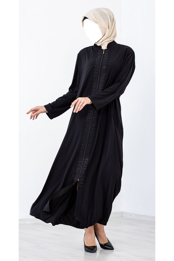 HESNA Large Size Zippered Stylish Suna Black Ferace