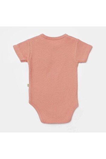 Bibaby Biorganic Waffle Smile Kısa Kol Bebek Body 56987 Red-brown
