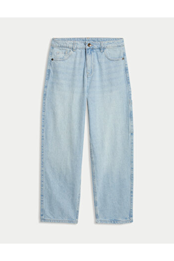 Marks & Spencer %100 Pamuk Relaxed Kesim Yan Cepli Jean Pantolon (6-16 Yaş)