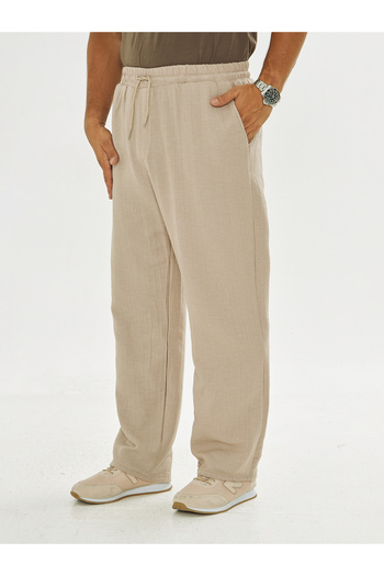 masso moda Men's Baggy Muslin Linen Waist Lace-Up Elastic Straight Leg Trousers