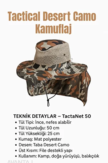 Avantaj Kapıda Unisex Enseli Outdoor Hat – Mesh, Thin Tulle, Cool Holding, 50 cm Diameter – Desert Tactical Camouflage