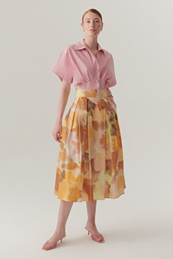 Exquise Cotton Loose Cut Abstract Pattern Midi Skirt with Pockets