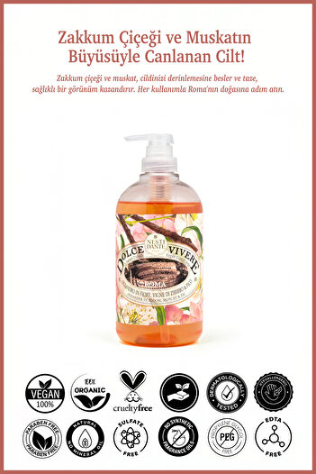 Nesti Dante Dolce Vivere Roma Liquid Soap 500ml L Antioxidant and Moisturizing L Jasmine and Musk Extract