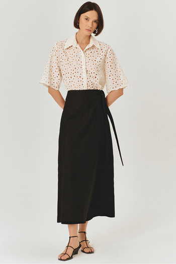 Exquise High Waist Wide Short Leg Black Skirt Pants