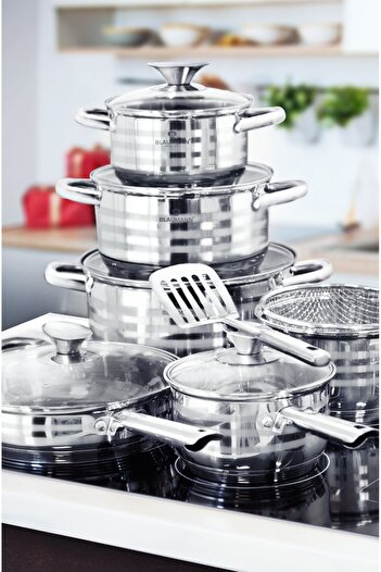 Blaumann 12-piece Cookware Set Stainless Steel Gourmet Line Pots Pans Induction All Stoves Oven Safe Dishwash