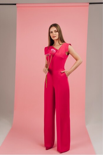 Stylove Jumpsuit with Asymmetric Neckline - Pink