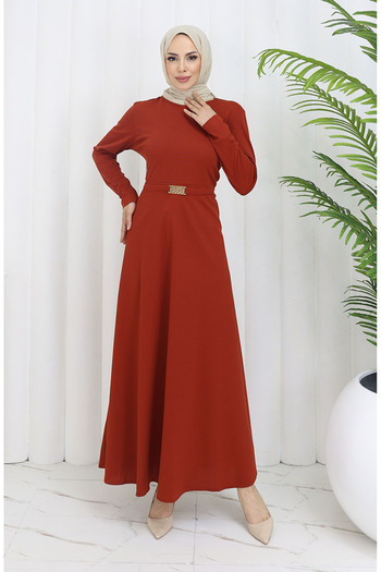 sefamerve Brick Color Buckle Dress - 7123-01