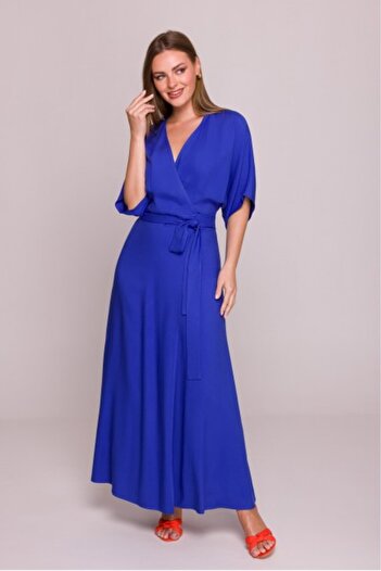 Stylove Rochie maxi înfășurată cu curea în talie - albastră