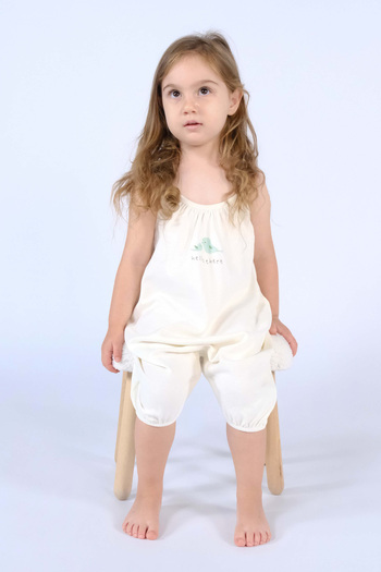 Little Gusto Organic Cotton Ecru Baby Rope Strap Shorts Jumpsuit