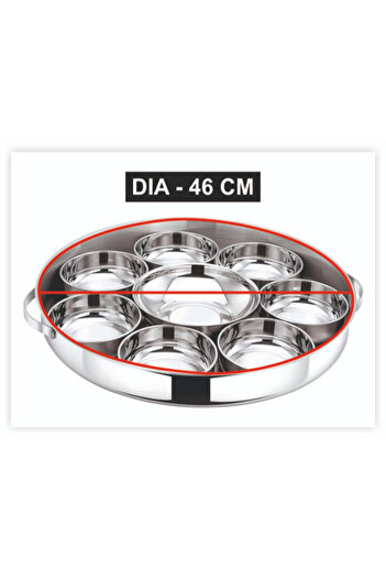 Bohara High quality stainless steel serving plate set. Consists of 9 pieces with a cover.