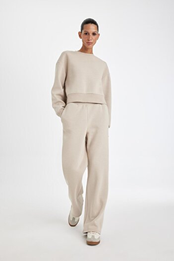 DeFacto Regular Fit Cepli Yüksek Bel Kalın Sweatshirt Kumaşı Pantolon B8571AX24WN
