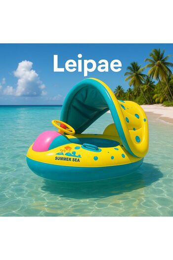Leipae Pool and Sea Baby Swimming Ring with Steering Wheel, Sun Protection