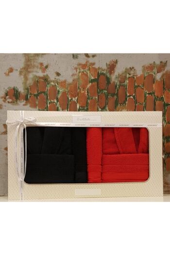 Özdilek Colorist Family Bathrobe Set - Black - Red