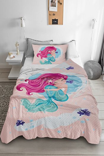 HOMESSA Mermaid Patterned Single Pique (with Pillow Case)