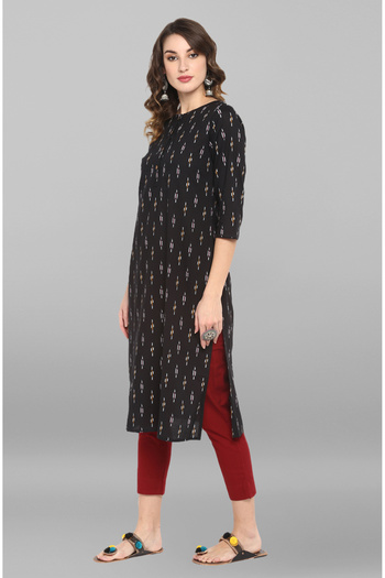 IndHeritage Premium cotton office / casual kurti - Black kurti / kurta for women with ethnic prints