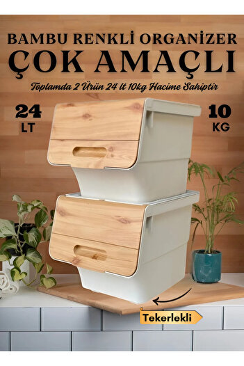 nextbuy 24 LT Bambu Renk Organizer Çok Amaçlı Kutu Tekerlekli Patates Sebze Soğanlık Kutusu Oyuncak Sepeti
