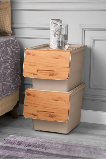nextbuy 24 LT Bambu Renk Organizer Çok Amaçlı Kutu Tekerlekli Patates Sebze Soğanlık Kutusu Oyuncak Sepeti