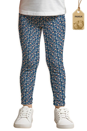 MK Mukko Kids Leggings lungi din lycra cu model de flori albastre pentru fete, sezonier/vară, confortabili, din bumbac, anti-transpirație