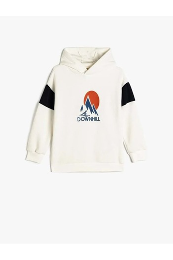 Koton Kapuzenpullover mit Ski-Motiv, bedruckt, langärmelig, Raster