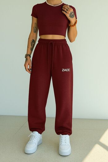 zaee Embroidered Summer Fabric Adjustable Leg Baggy Premium Sweatpants